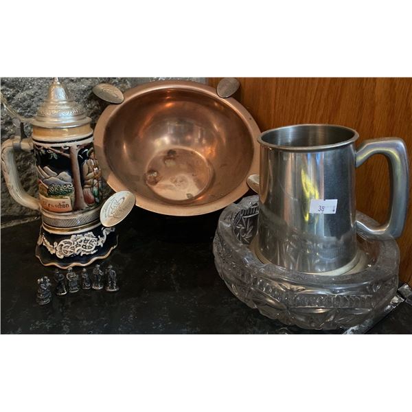 Beer Stein Music Box w/ Copper Ashtray & More