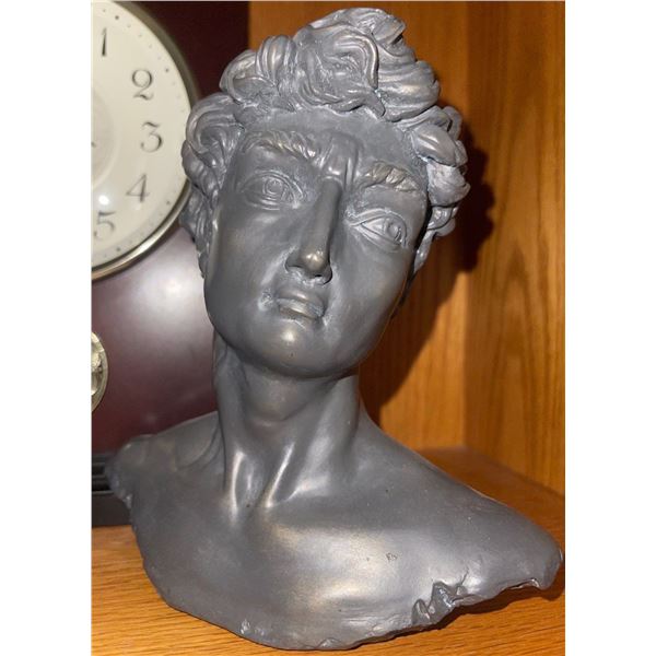 Cherry Oak Desk Clock w/ Roman Statue & Chrome Candle Holders