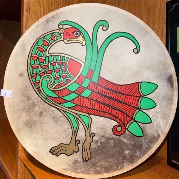 Peacock Hand Drum w/ Vintage Vinyl Record Art