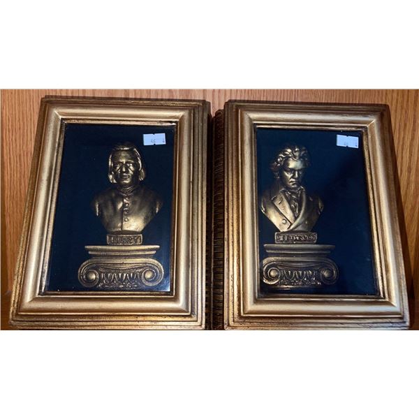 Beethovan & Liszet Golden Figurines in Deep Shadow Box Wall Hangings