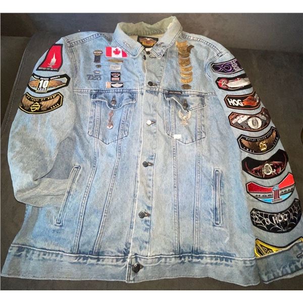 Denim Jacket w/ Annual Sturgess Bike Rally Souvenirs & Biker Patches Men's Size XL
