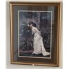 Image 1 : 36x41 Vintage Art Print A Girl Stopping to Smell The Roses