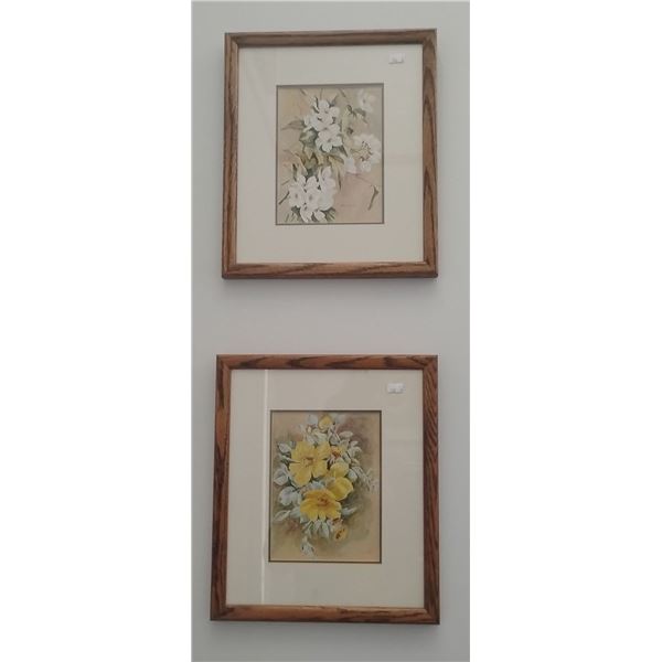 Pair of Floral Art Prints Artist E.L.Pratt 12x13.5