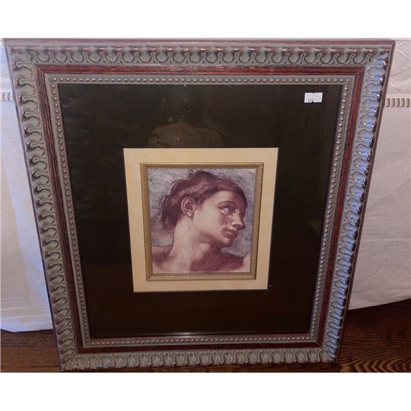 Vintage Art Print in Hand Carved Frame 18x18