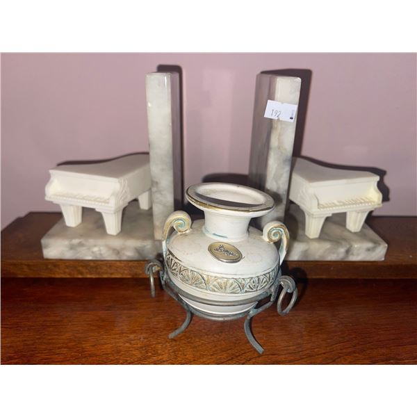 Stone Book Ends w/ Assorted Decorative Collectables