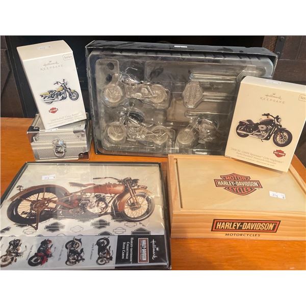 Harley Davidson Limited Edition Collectables Storage Box w/ Lid Wallet Key Chain & More