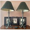 Image 1 : Pair of Sage Green Bedside Lamps 2T w/ Trio of Music Themed Wall Decor