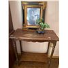 Image 1 : Vintage End Table 24x25 w/ Gold Framed Art Print 12x16 & Artificial Bonsai Tree