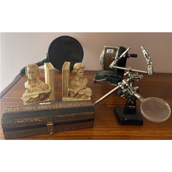 Jewlery Repair Tools w/ Magnification Manual Pencil Sharper Book Ends Trinket Box & More