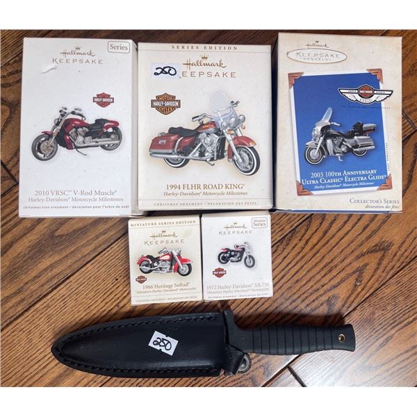 SWHRT9B Tactical Knife w/ Sheath & Assorted Hallmark Harley Davidson Keepsakes