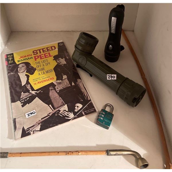 Antique L Shaped Military Light 'The Avengers Spin Off Comic' Hand Carved Peace Pipe & More