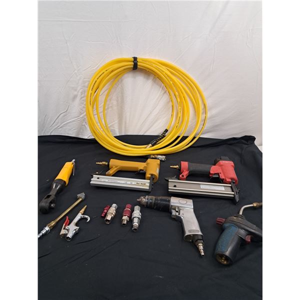 Assorted Pneumatic Tools With Hose & Attachments