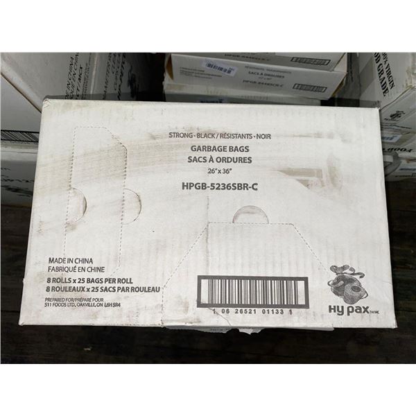 Hypax Strong Black Garbage bags HPGB-5236SBR-C 26"x36" 8 Rolls x 25 bags per Roll