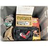 Image 1 : Lot of asst tool, drill, tarp repair, wire, torch includes grey staking tote