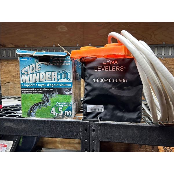 RV Supplies: sidwinder sewer holder, lynx levelers and water hose 25ft