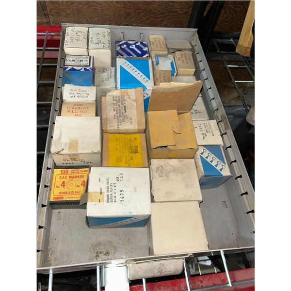 Tray of assorted fasteners, screws, bolts, etc