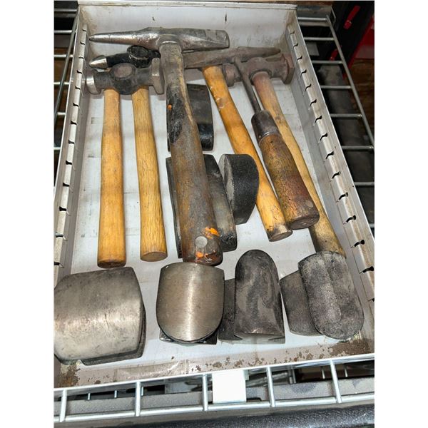 Tray of assorted Hammers & body Shop Tools