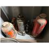 Image 2 : Lot of large C clamps and 3 bottle jacks includes stacking gray tote