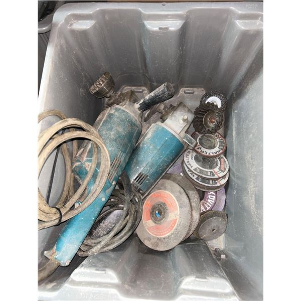 Lot of 2 Makita Angle Grinders and assorted discs/wheels