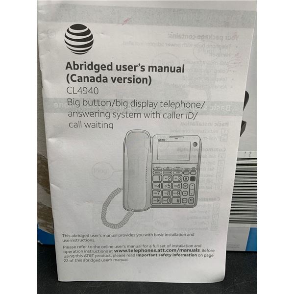 AT&T Abridged Big Button, Big Display, telephone answering system with Caller ID and Call waiting