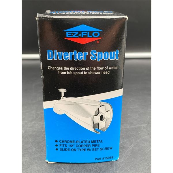 EZ-Flo Diverter Spout, chrome-plated metal, fits .5in copper pipe, slide-on type with set screw