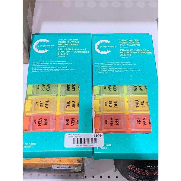 Compliments 7-Day Am/Pm Push Button Pill Planner Extra Large Lot of 2