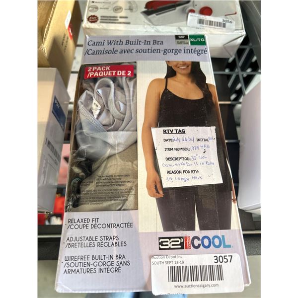 32 degrees cool camisole shirt with built in bra pack of 2, size extra large