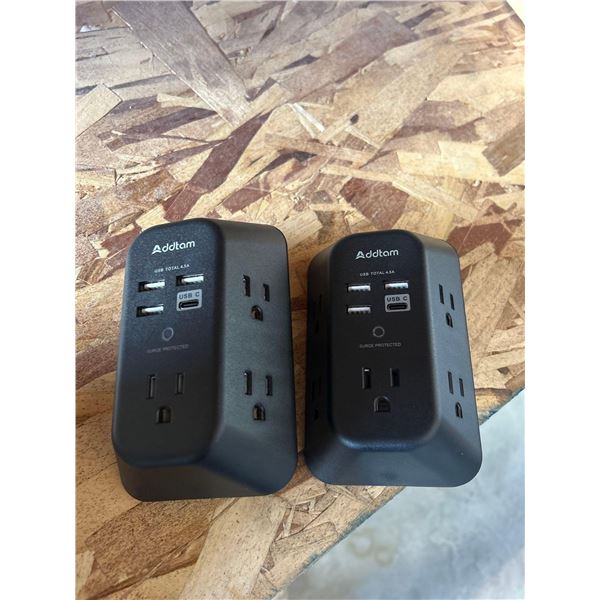 Addtam power bars with USB outlets and surge protection, pack of 2