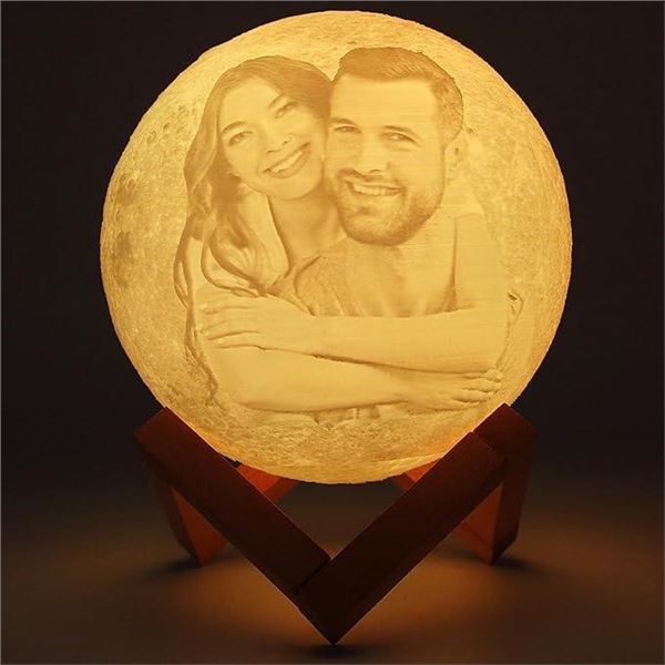 Custom Moon Lamp, Personalized Night Light with 3D Print Your Own Photo Text, 16 Colors USB Charging