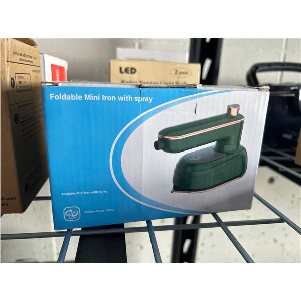 Portable folding mini clothing iron with spray function