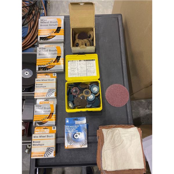 Lot of 5 Wire Wheel Brushes, Sanding Pads and Towels