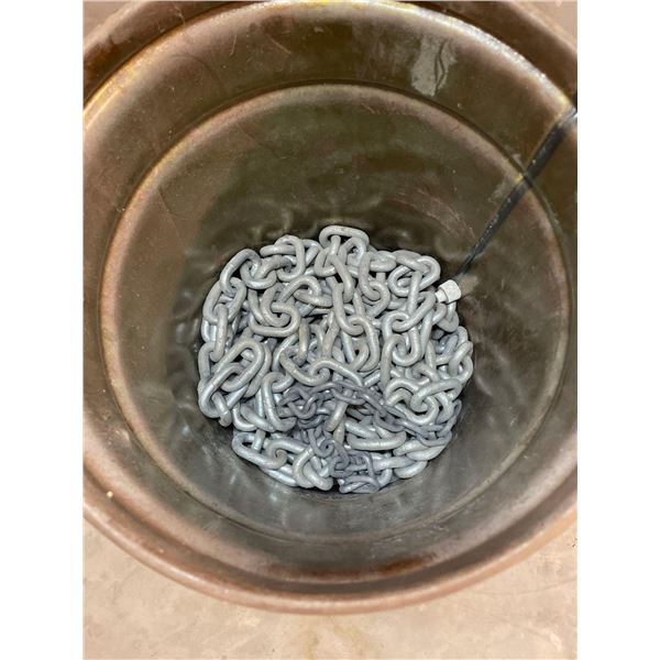 Lot of 2 Large Chains in Metal Bucket