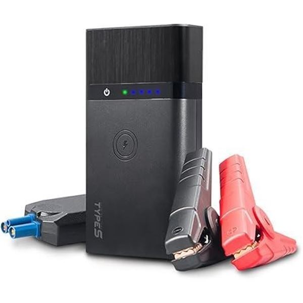 Type S Car Battery Jump Starter, 12V 400A 6.0L 8000mAh Portable Battery Charger Power Bank, Qi Wirel