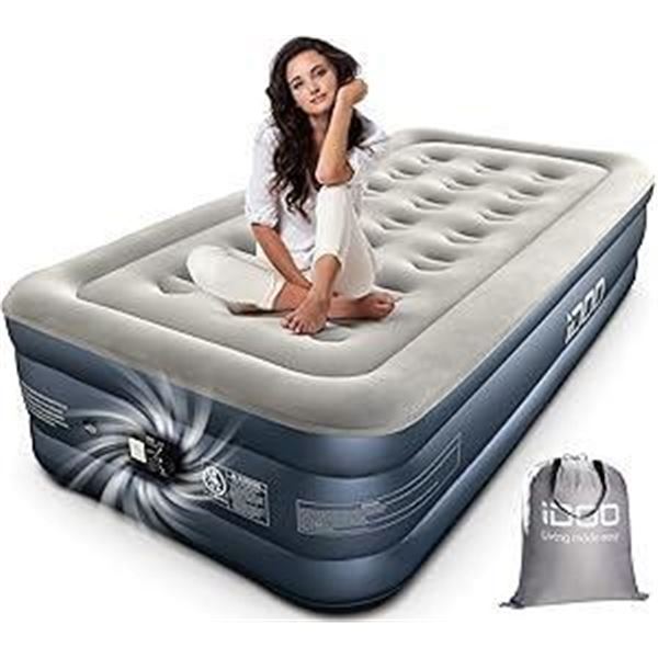 iDOO Single Air Mattress, Twin Size Inflatable Mattress with Built in Pump, 3 Mins Quick Self-Inflat