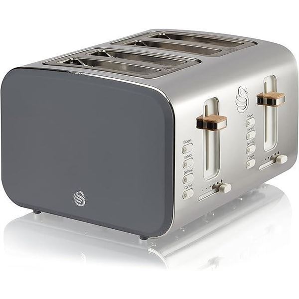 Swan Nordic Toaster 4 Slice with Extra Wide Slots for Bagels, Waffles, Breads, Cancel, Defrost and B