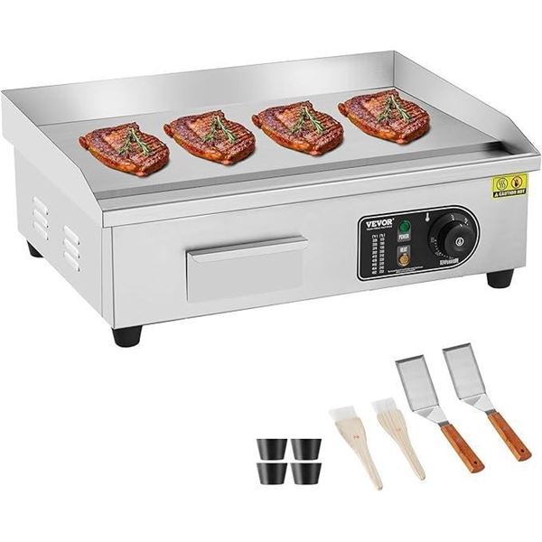 VEVOR Commercial Electric Griddle, 3200W Countertop Flat Top Grill, 122℉-572 ℉ Adj