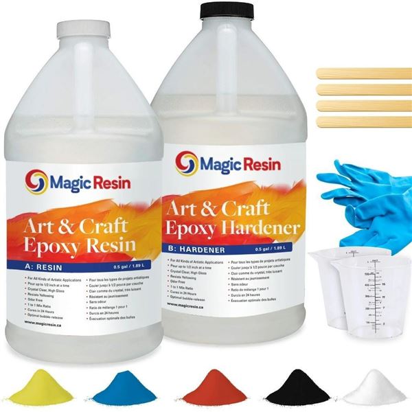 1 Gallon (3.78 L) | Art & Craft Epoxy Resin Kit | Includes 2 pairs of gloves, 2 cups, 4 sticks & 5 x