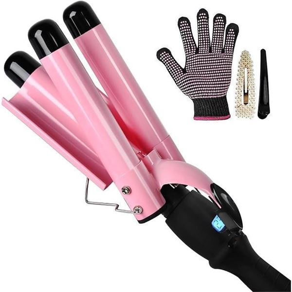 3 Barrel Curling Iron Hair Waver, Curling Wand 1 Inch Bed Head Waver with LCD Temp Display, 25mm Hai