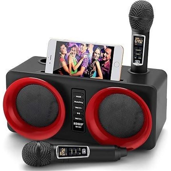 ALPOWL Karaoke Machine for Kids Adults, Portable Bluetooth Speaker with 2 UHF Wireless Microphone fo