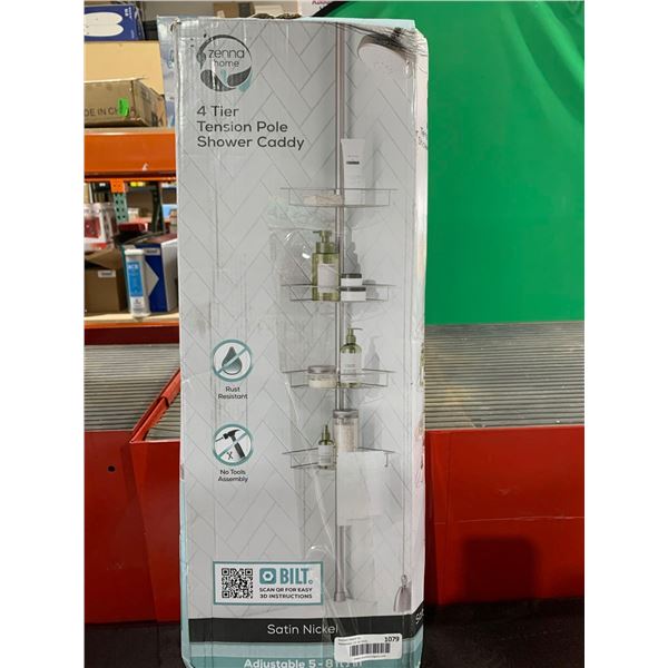 Zenna Home 4 Tier Tension Pole Shower Caddy Satin Nickle Finish