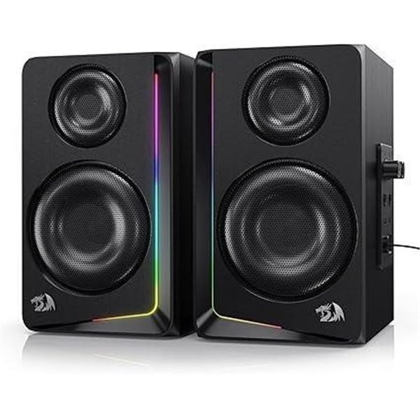 Redragon Wireless RGB Wooden Desktop Speakers, 2.0 Channel Bookshelf Speaker w/BT 5.0/3.5mm AUX Conn