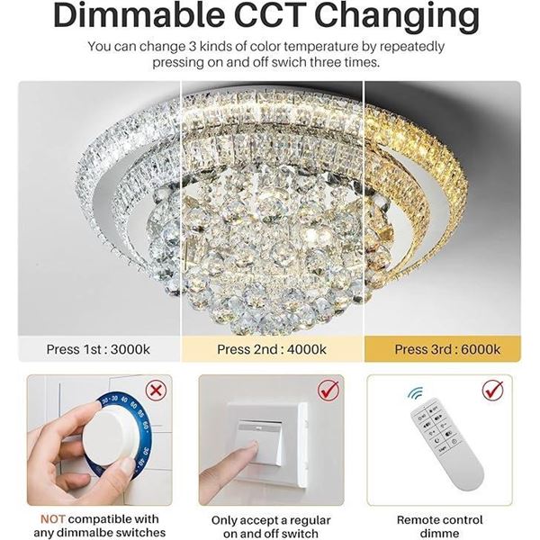 Sunny Hawaii Elegant LED Crystal Raindrop Ceiling Light,20" Flush Mount Chandelier Light Fixture wit