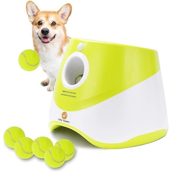 Automatic Dog Ball Launcher, Indoor/Outdoor Interactive Dog Toy with Three Ranges, Includes 6 Mini T