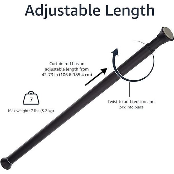 Amazon Basics Adjustable Shower Curtain Tension Curtain Rod 42"-72" Black
