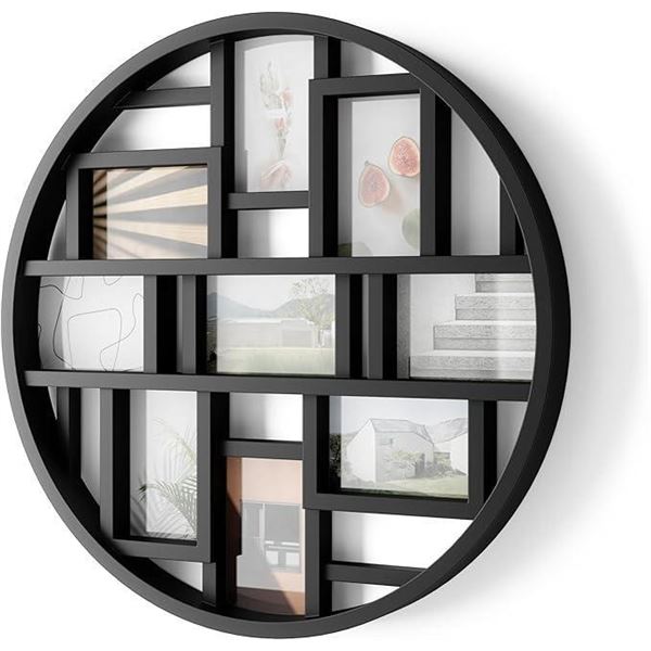 Umbra Luna Collage Picture Frame Holds Nine 4x6" Photos, Large 22-Inch Diameter, Black