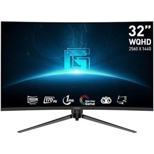 MSI G32CQ5P, 32" Gaming Monitor, 2560 x 1440 (QHD) Curved Gaming Monitor, 1 ms, 170Hz, FreeSync Prem