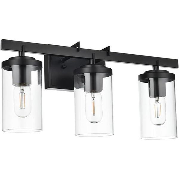 LauxaL Black Vanity Light 3 Lights Modern Bathroom Light Fixtures Over Mirror with Clear Glass Shade