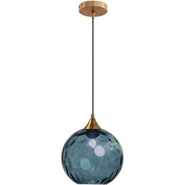 CRIBBU 7.8 Inch Globe Glass Pendant Light Bronze Gold Bracket with Glass Ball Hanging Lamp (Dark blu
