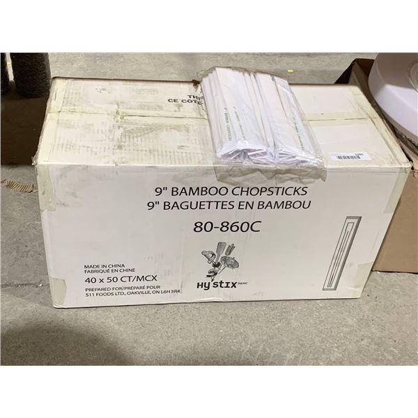 HyStix 9" Bamboo Chopsticks 80-860C 40 x 50Ct Individually Wrapped