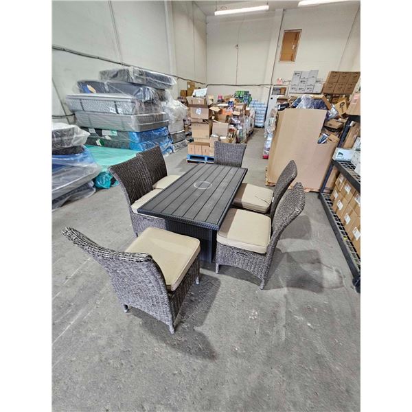Rattan Patio Set with 6 Chairs & Cushions and 1 Table